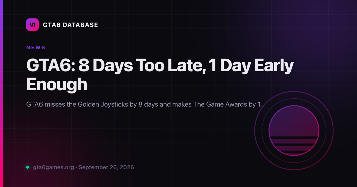 GTA6: 8 Days Too Late, 1 Day Early Enough