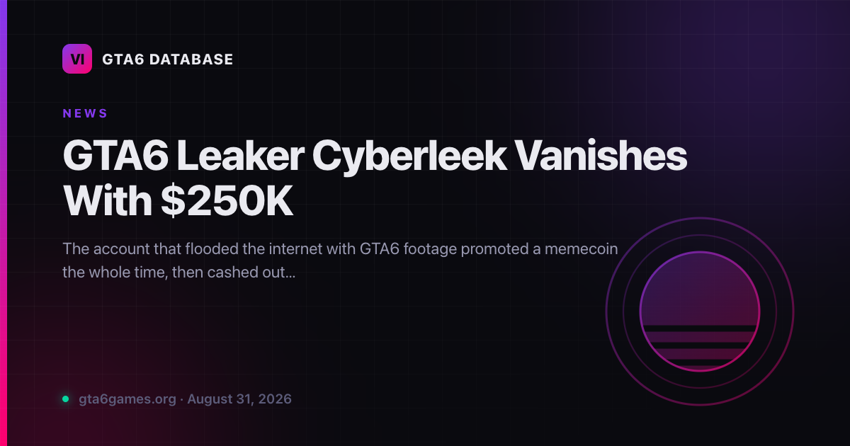GTA6 Leaker Cyberleek Vanishes With $250K