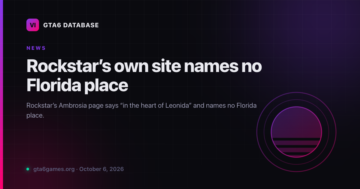 Rockstar’s own site names no Florida place