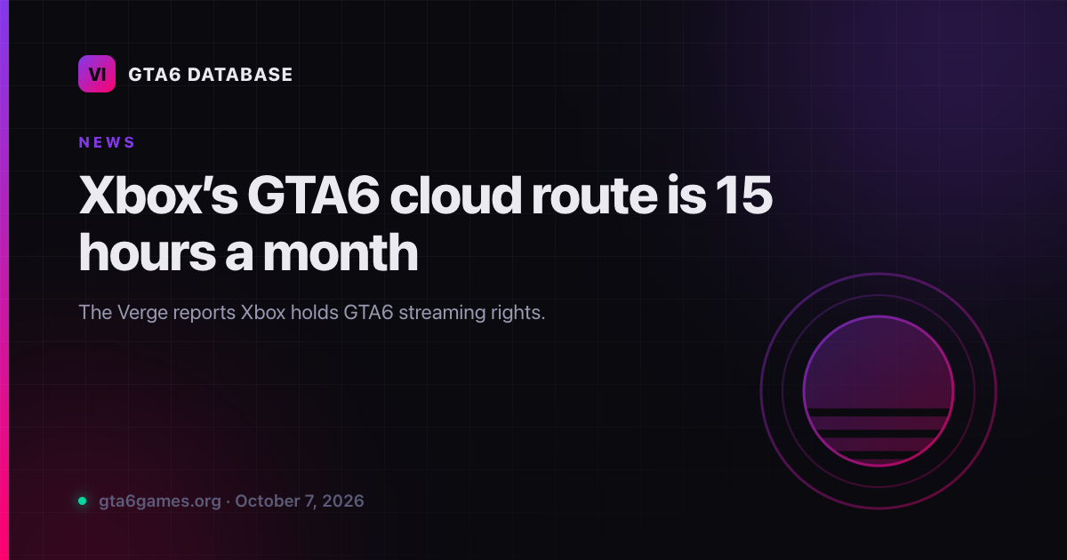 Xbox’s GTA6 cloud route is 15 hours a month